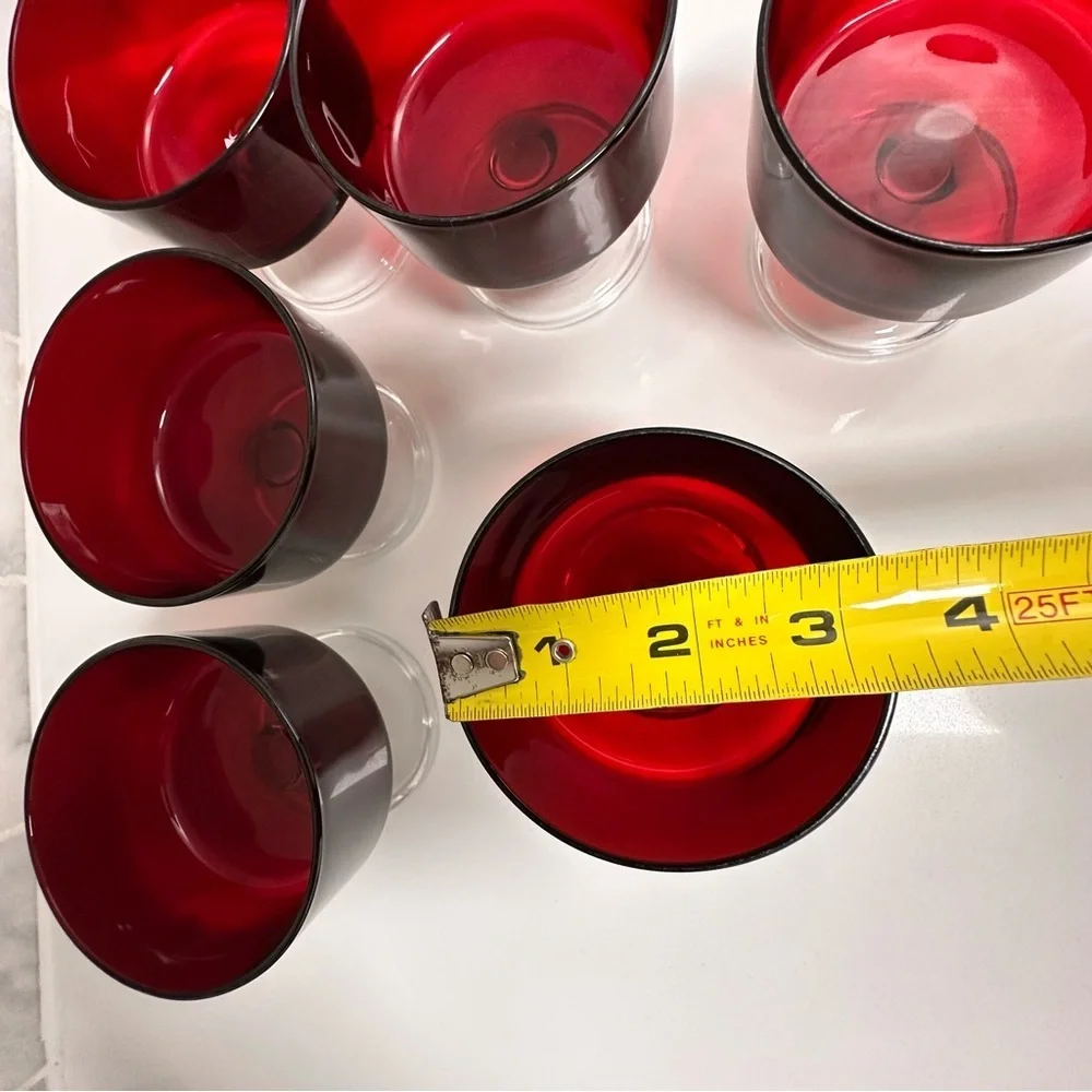 6 Vintage MCM Ruby Red Arcoroc Dessert Sorbet Cups Clear Stem Holiday Best EUC
